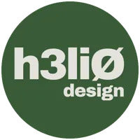 Green circle with 'h3liø design' text