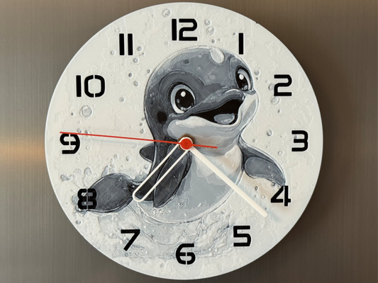 Cute Baby Dolphin – Round HueForge Clock – Designed by cP3D