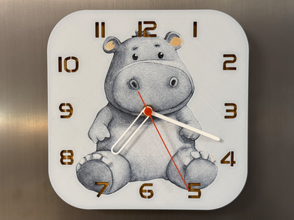 Cute Baby Hippo – Square HueForge Clock – Designed by cP3D