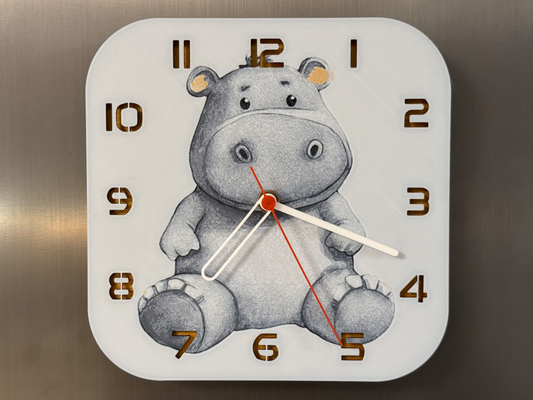 Cute Baby Hippo – Square HueForge Clock – Designed by cP3D