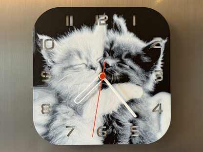 Cute Baby Kitty Duo – Square HueForge Clock – Designed by cP3D