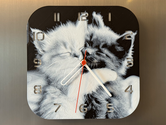 Cute Baby Kitty Duo – Square HueForge Clock – Designed by cP3D
