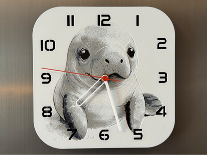 Cute Baby Manatee – Square HueForge Clock – Designed by cP3D