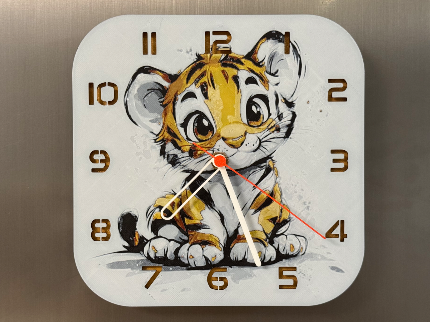 Cute Baby Tiger – Square HueForge Clock – Designed by cP3D