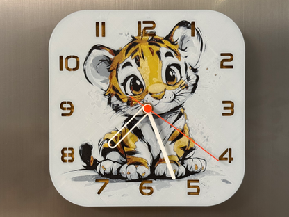 Cute Baby Tiger – Square HueForge Clock – Designed by cP3D