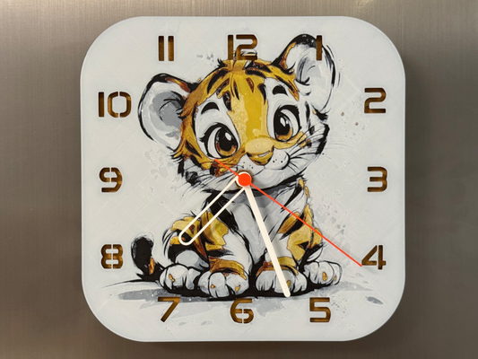 Cute Baby Tiger – Square HueForge Clock – Designed by cP3D