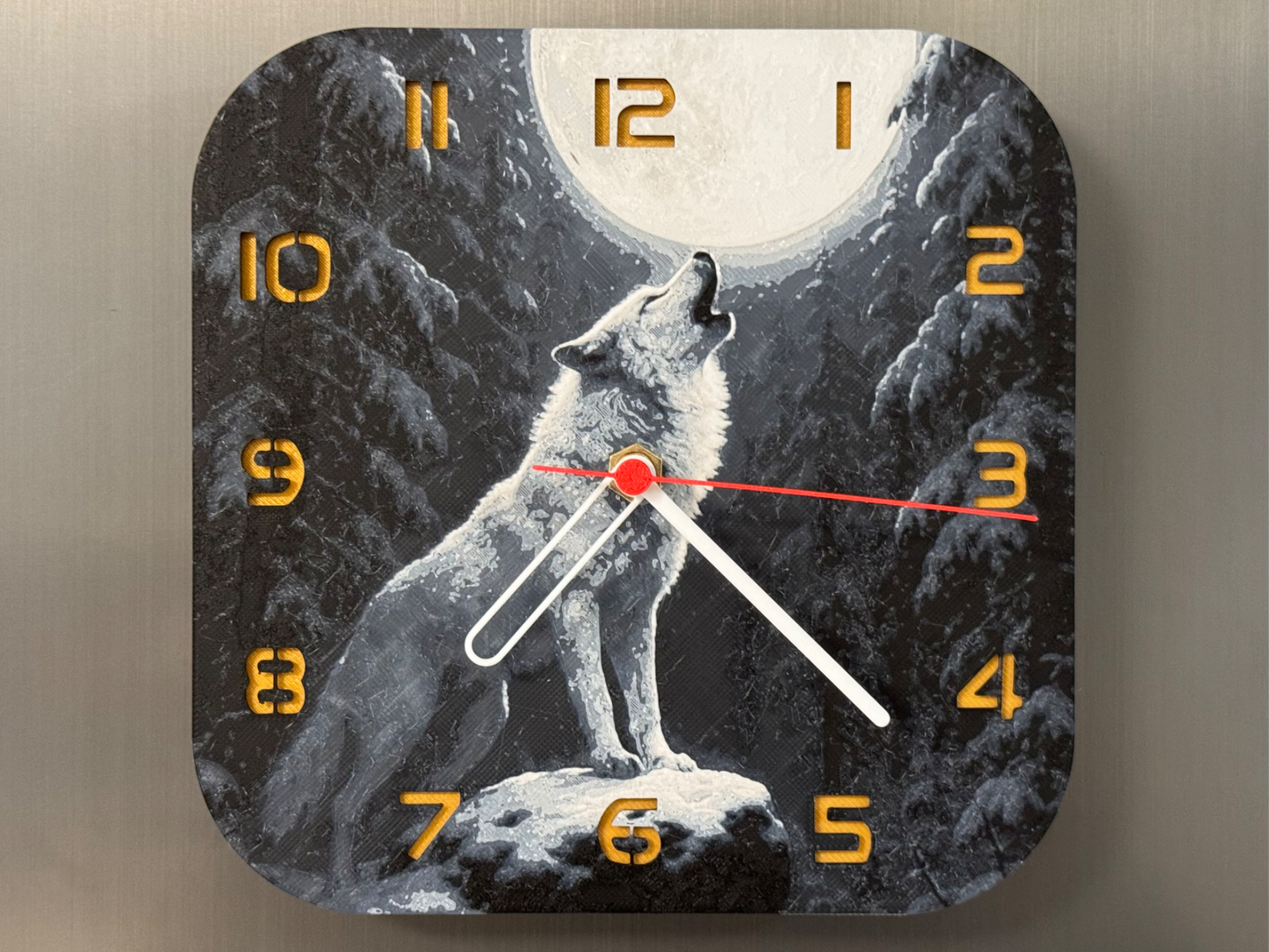 Howling Wolf – Square HueForge Clock – Designed by cP3D