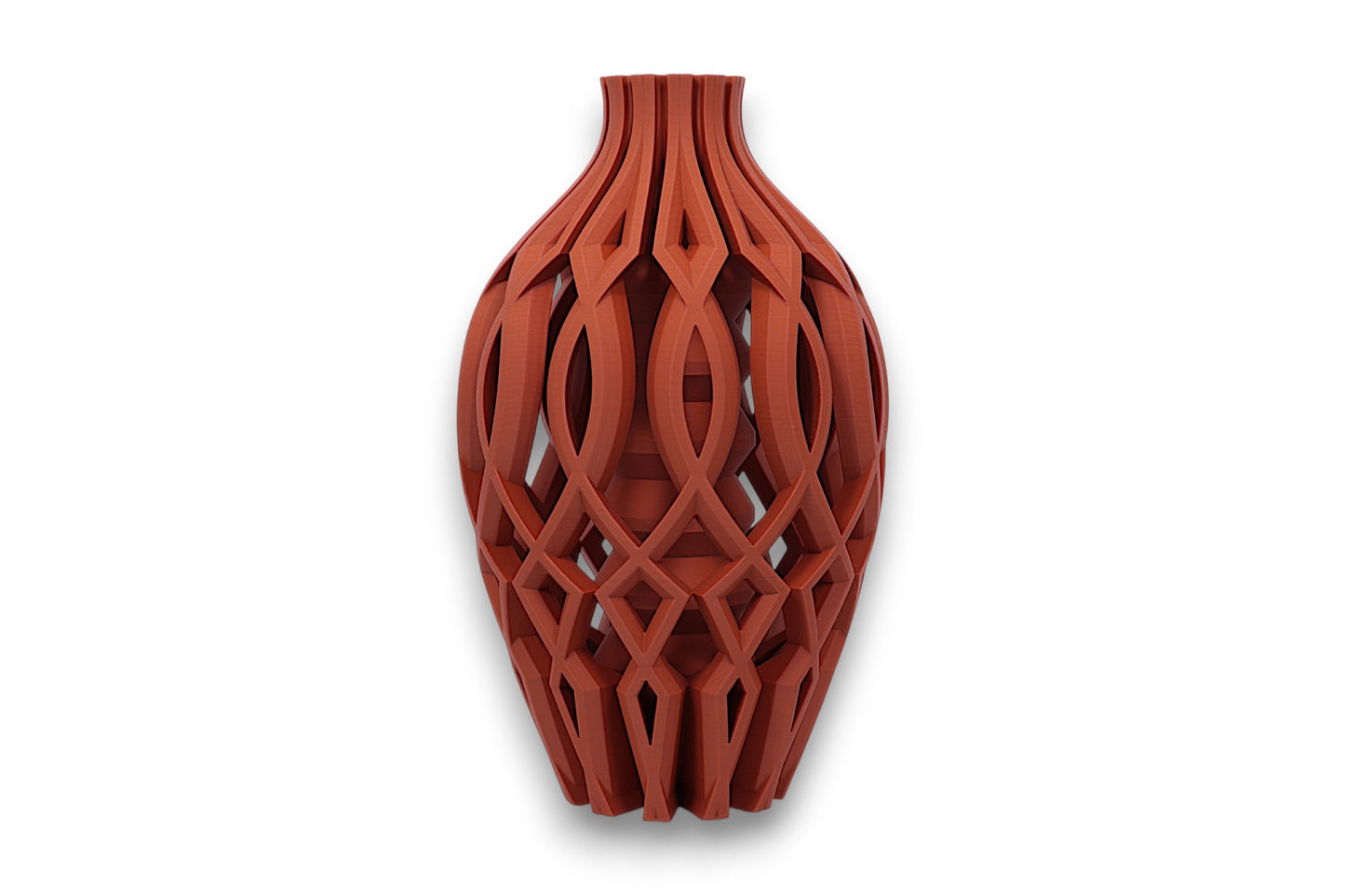 Red woven patterned vase on a white background