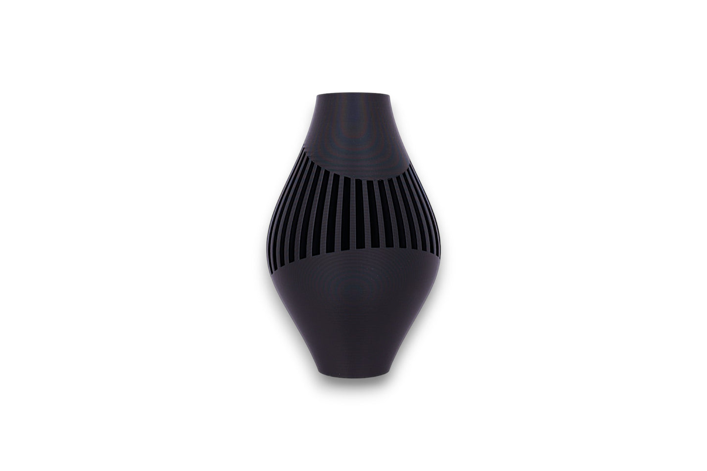 Black textured vase on a white background
