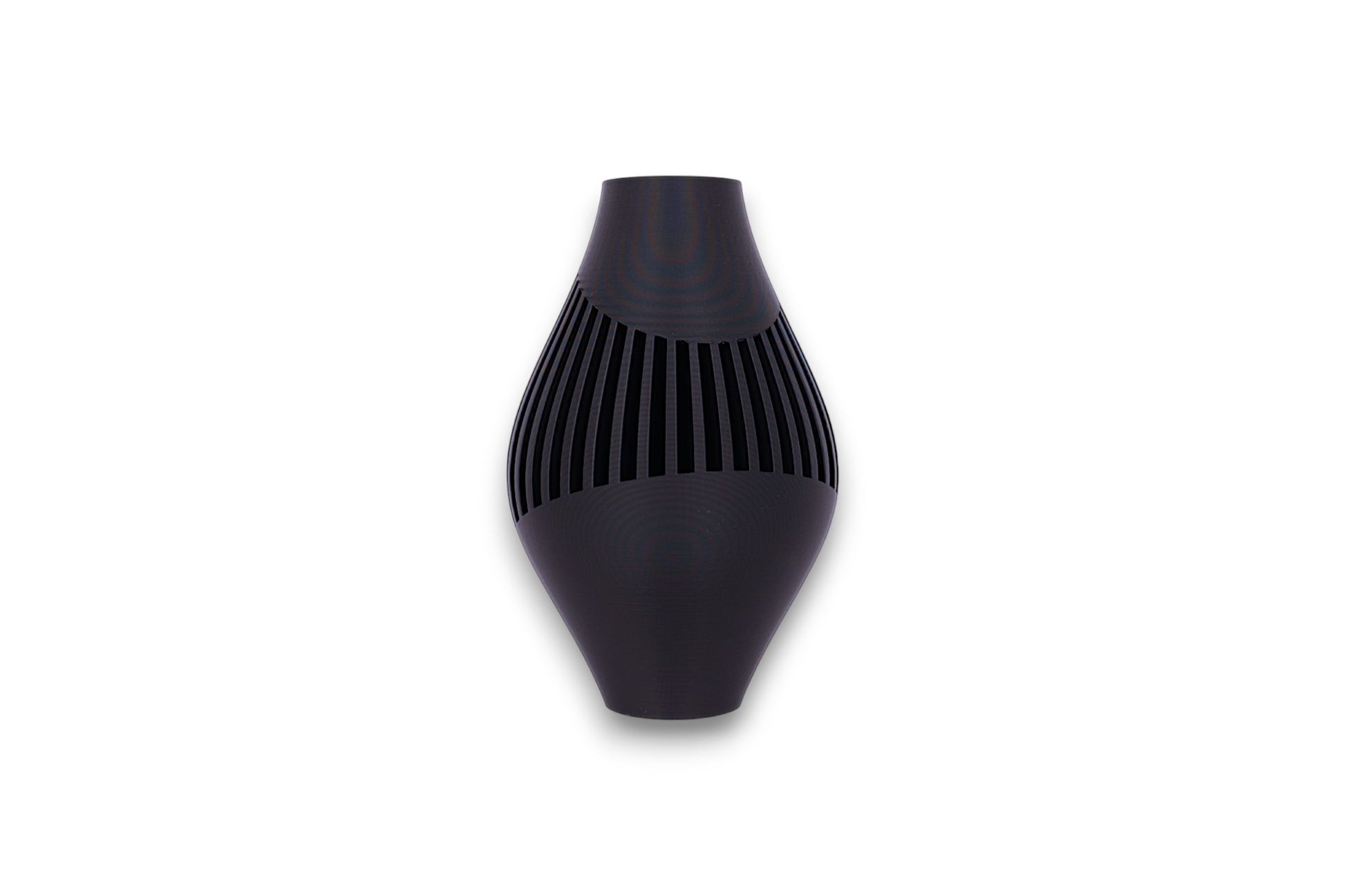 Black textured vase on a white background