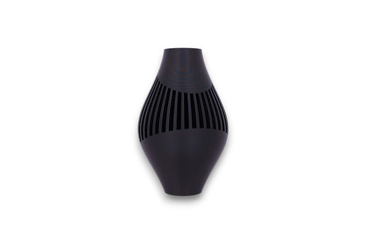 Black textured vase on a white background