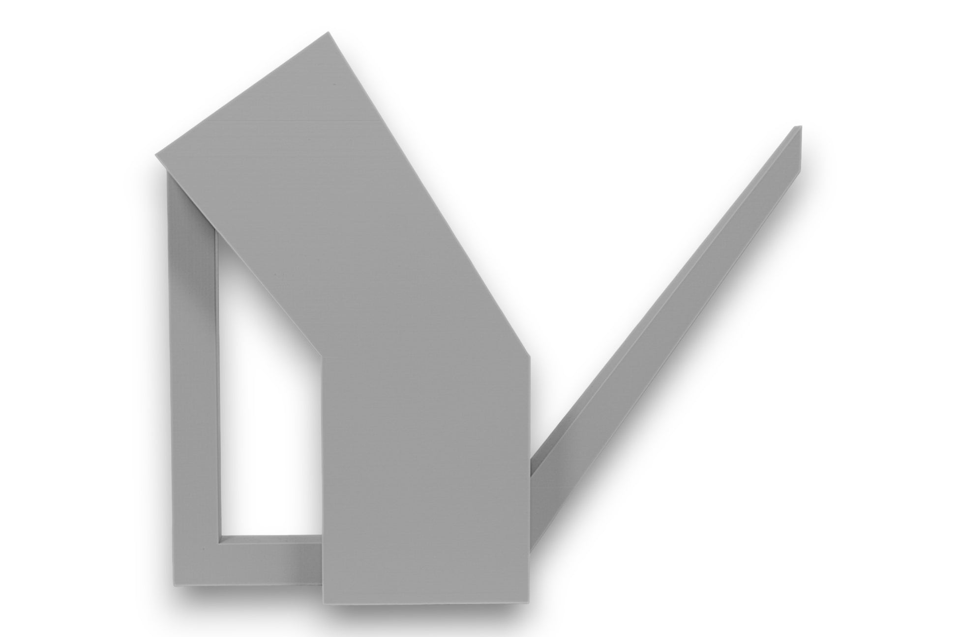 Light gray PLA watering can – 3D printed with angular sculptural body, long diagonal spout, and integrated rectangular handle
