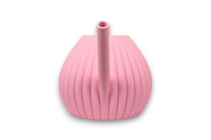 Pink PLA watering can – 3D printed with vertically ribbed body, arched handle, and angled spout
