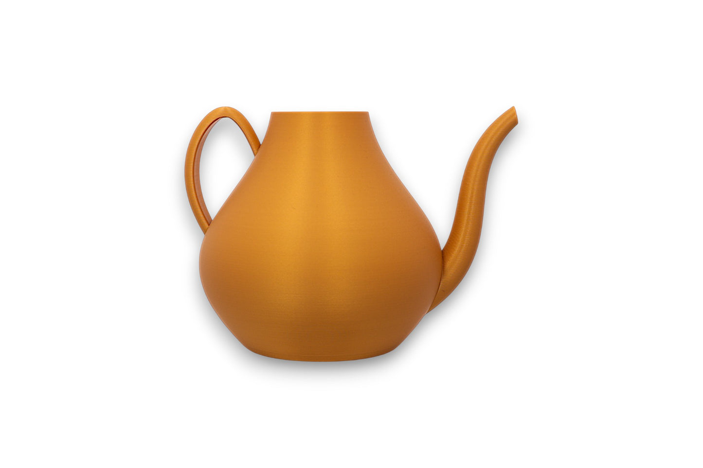 gold teapot shaped watering can on a white background