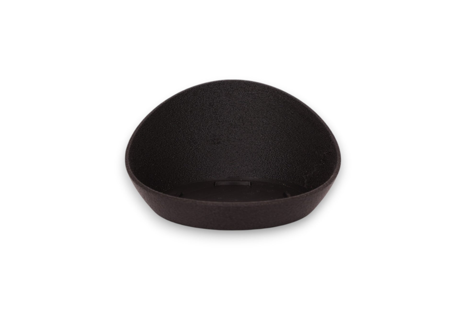 Black PLA dip tray for vase – 3D printed with smooth finish and asymmetrical sculptural shape
