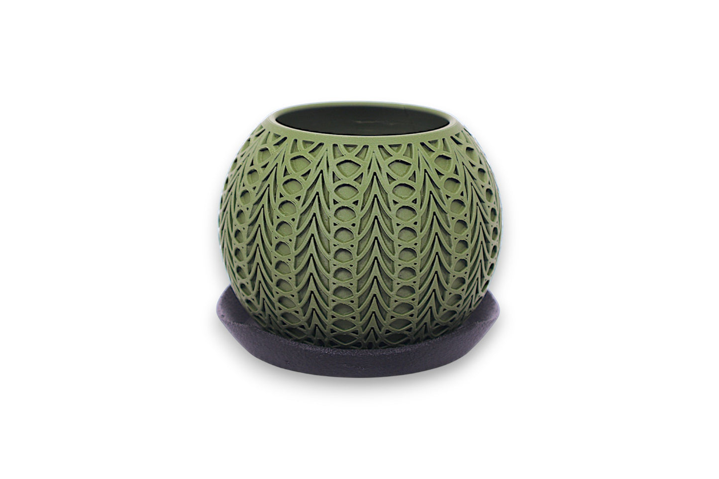 Green textured ceramic pot on a white background
