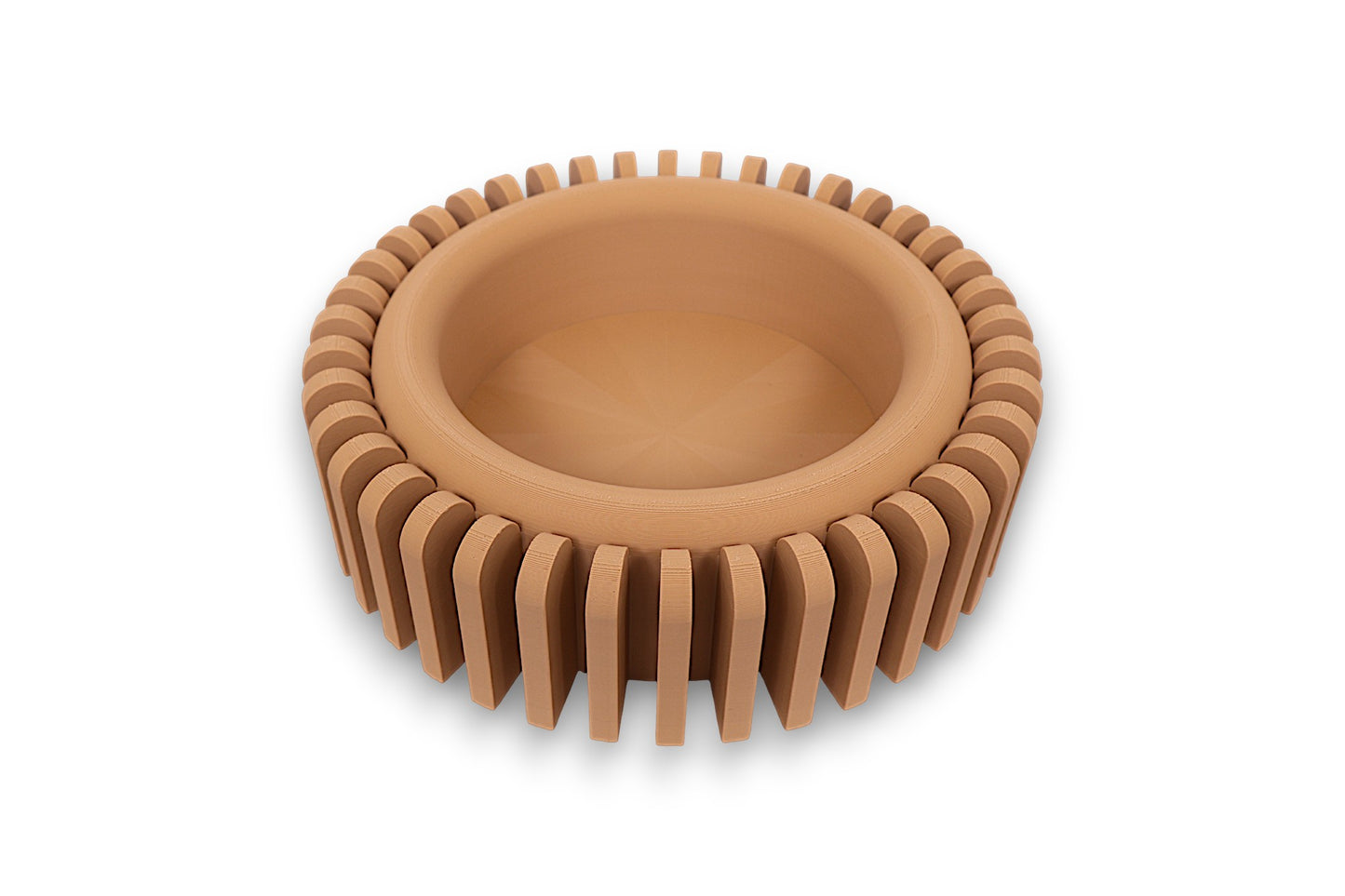 catch-all tray with thick rectangular tread blocks and smooth inner bowl
