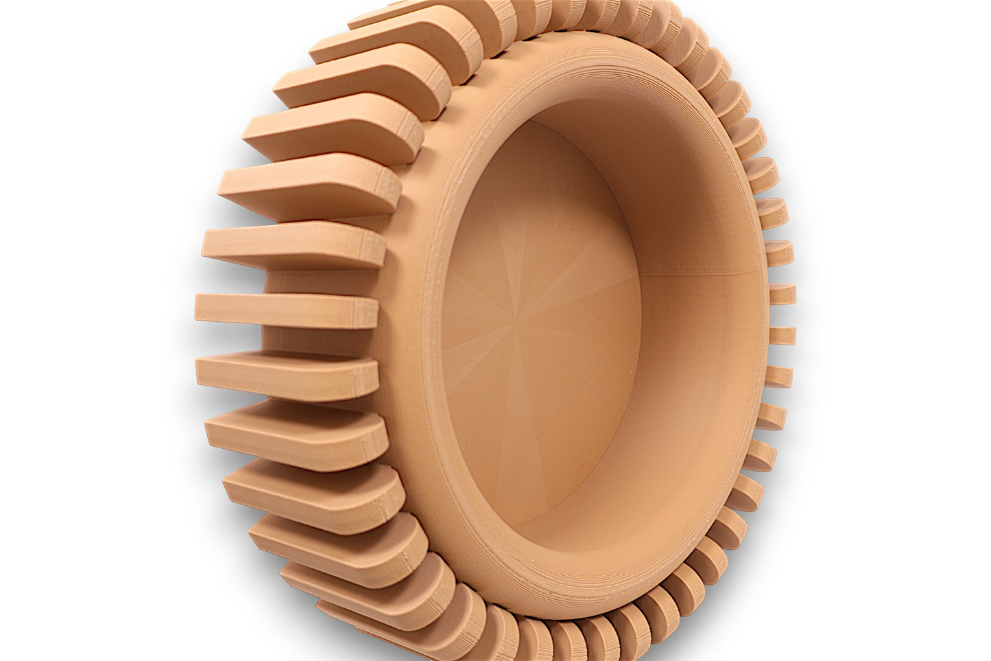 catch-all tray with recessed bowl and gear-style vertical fins