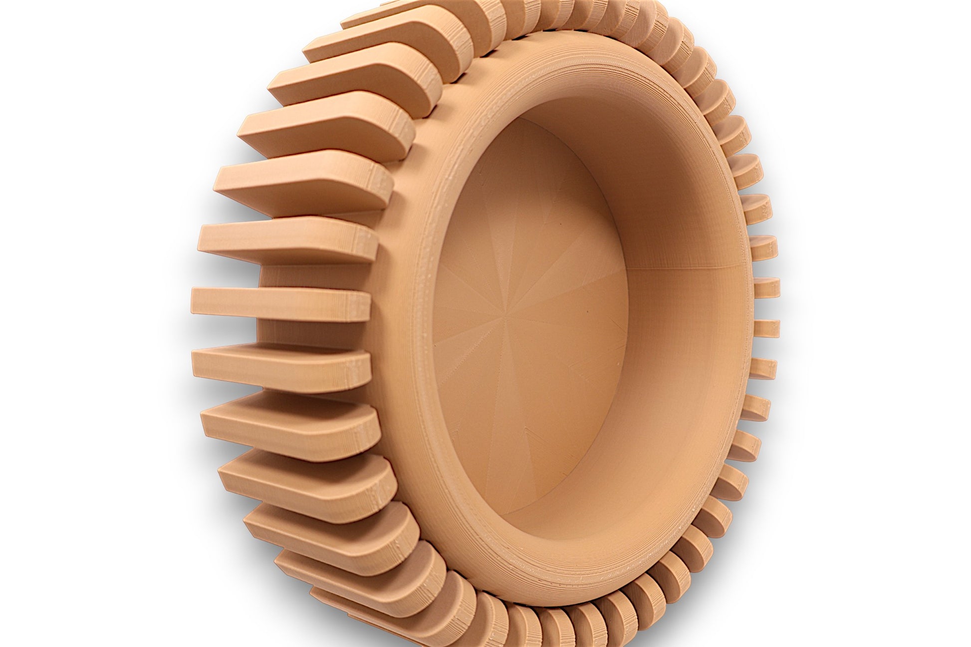 catch-all tray with recessed bowl and gear-style vertical fins