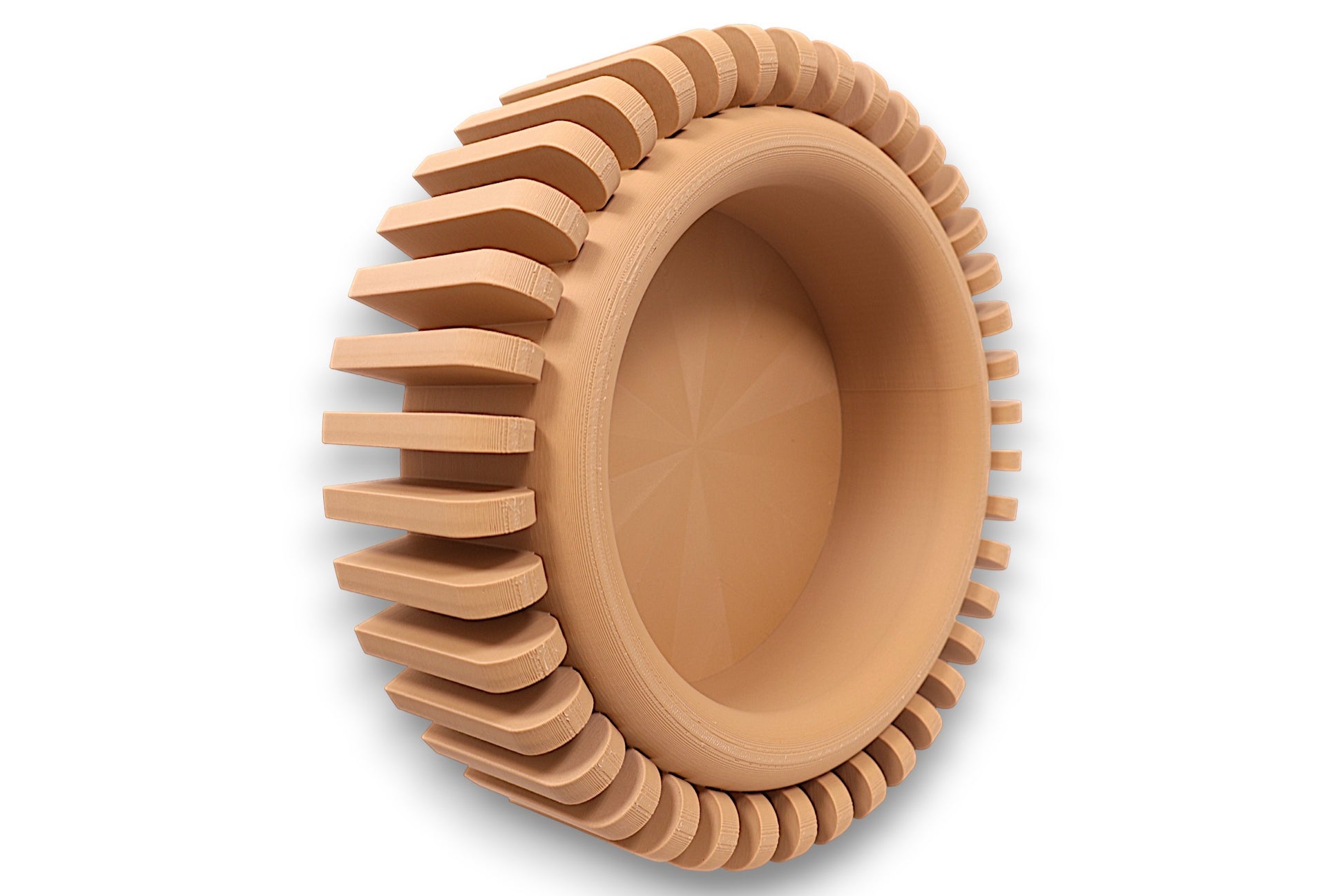 catch-all tray with recessed bowl and gear-style vertical fins