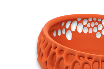 Terracotta catch-all tray with biomorphic mesh design and oval rim cutouts