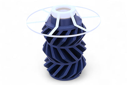 Lamp base component – dark blue helical rotor with translucent radial disc, shown from above
