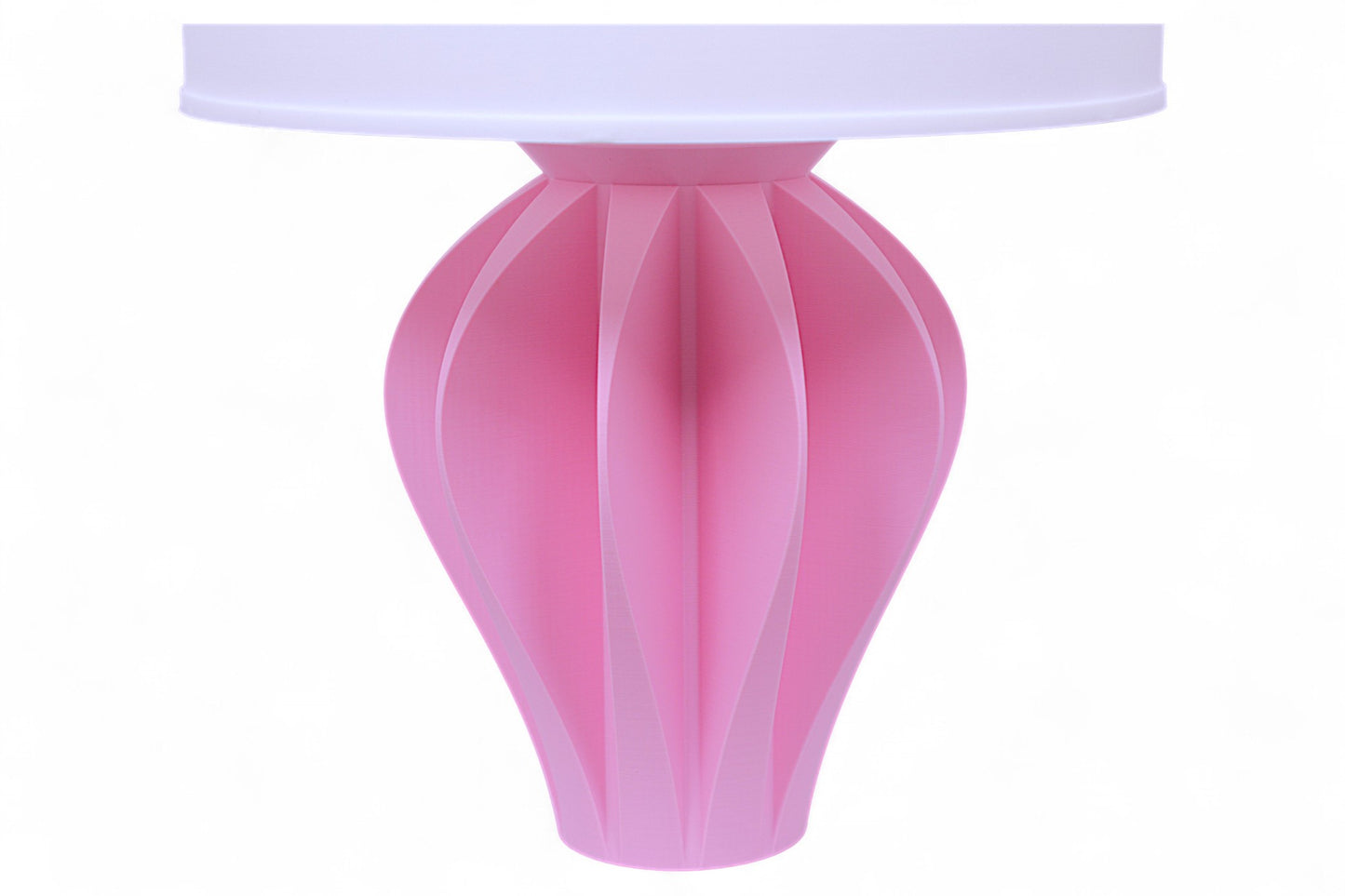 Pink vase with a white top on a white background