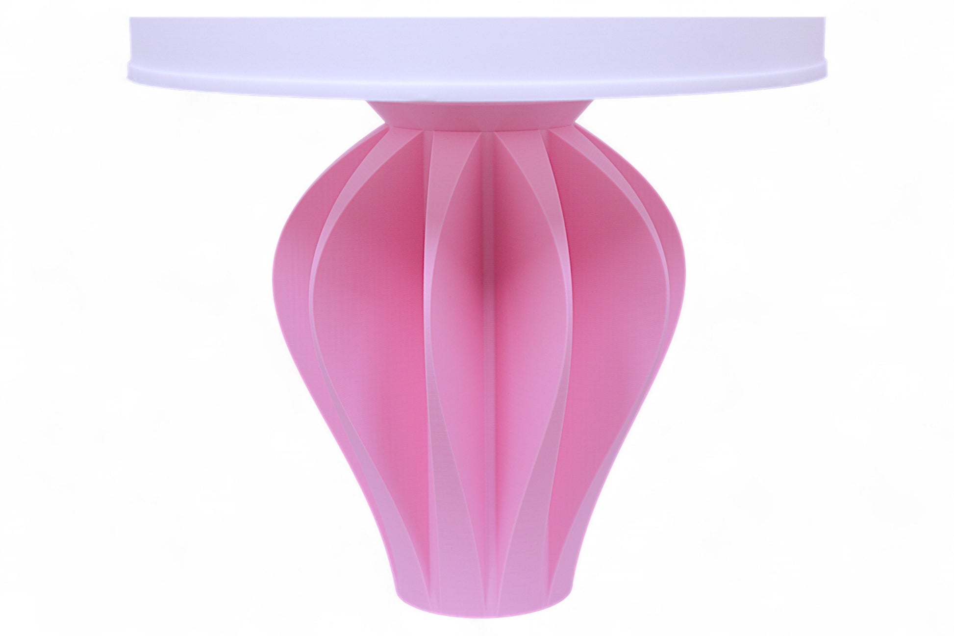 Pink vase with a white top on a white background