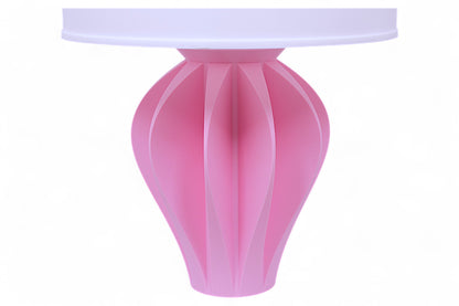 Pink vase with a white top on a white background
