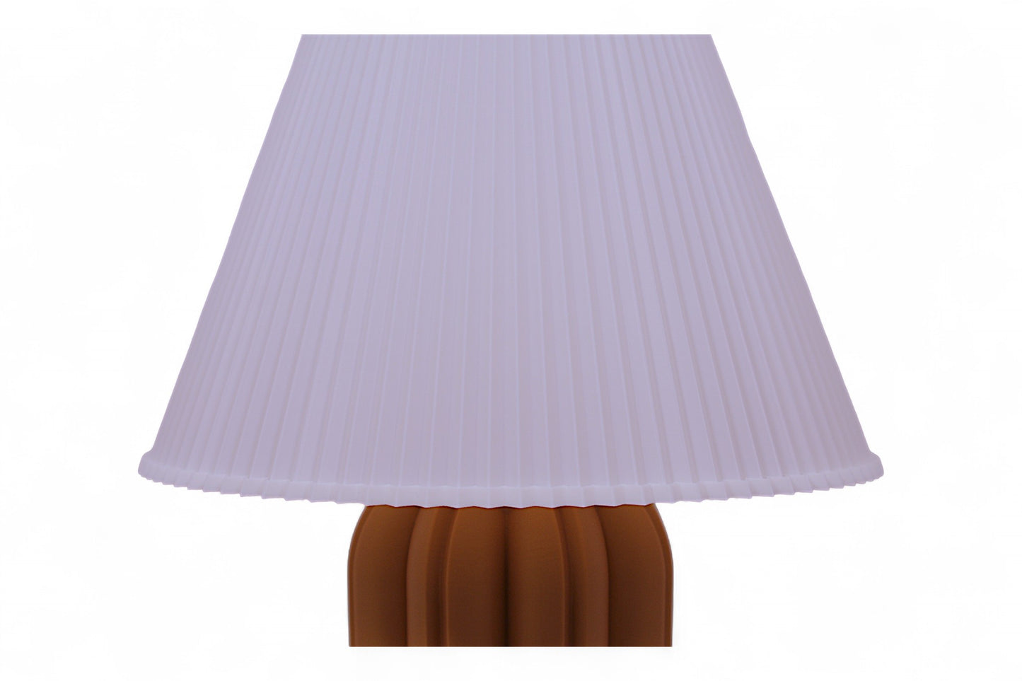 Lamp with a pleated purple shade on a white background