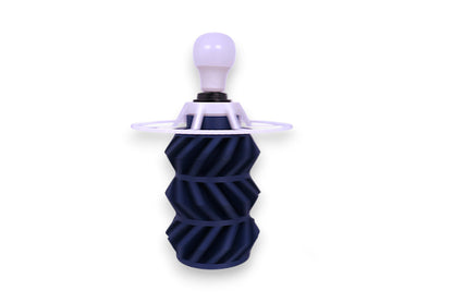 Lamp base component – white bulb mounted on black socket with radial stabilizer and dark blue helical grip
