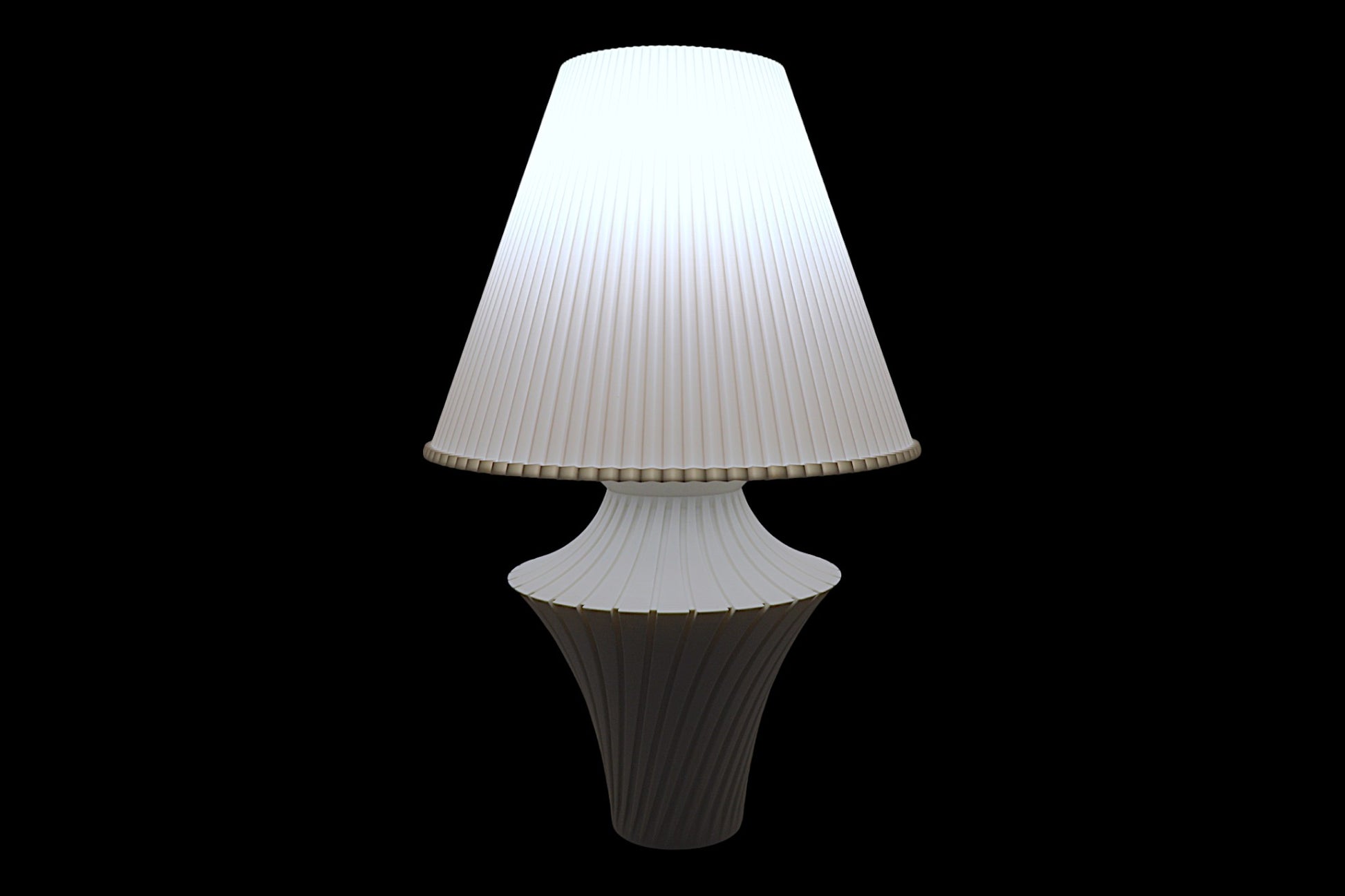 Lamp with a white pleated shade on a black background