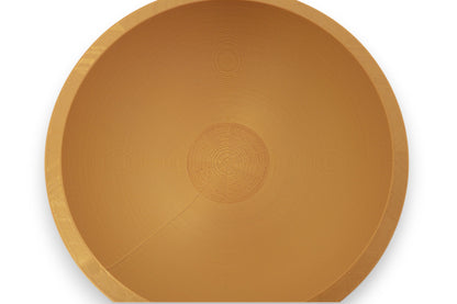 Catch-all tray – 3D printed in gold PLA with round shape and concentric base pattern, shown empty
