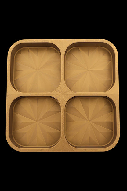 Catch-all tray – 3D printed in bronze PLA with four square compartments and starburst base pattern, shown empty
