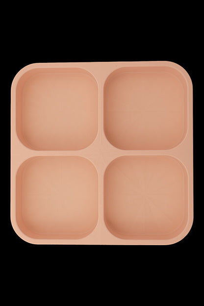 Catch-all tray – 3D printed in beige PLA with four square compartments and starburst base pattern, shown empty