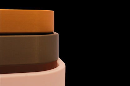 Catch-all trays – 3-pack set in light pink, olive green, and mustard yellow PLA, stacked rectangular shape with smooth finish
