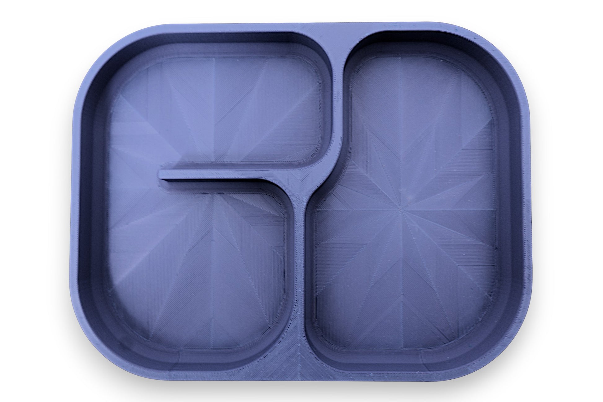 Divided plate – dark blue  with three compartments, bottom tray in stack
