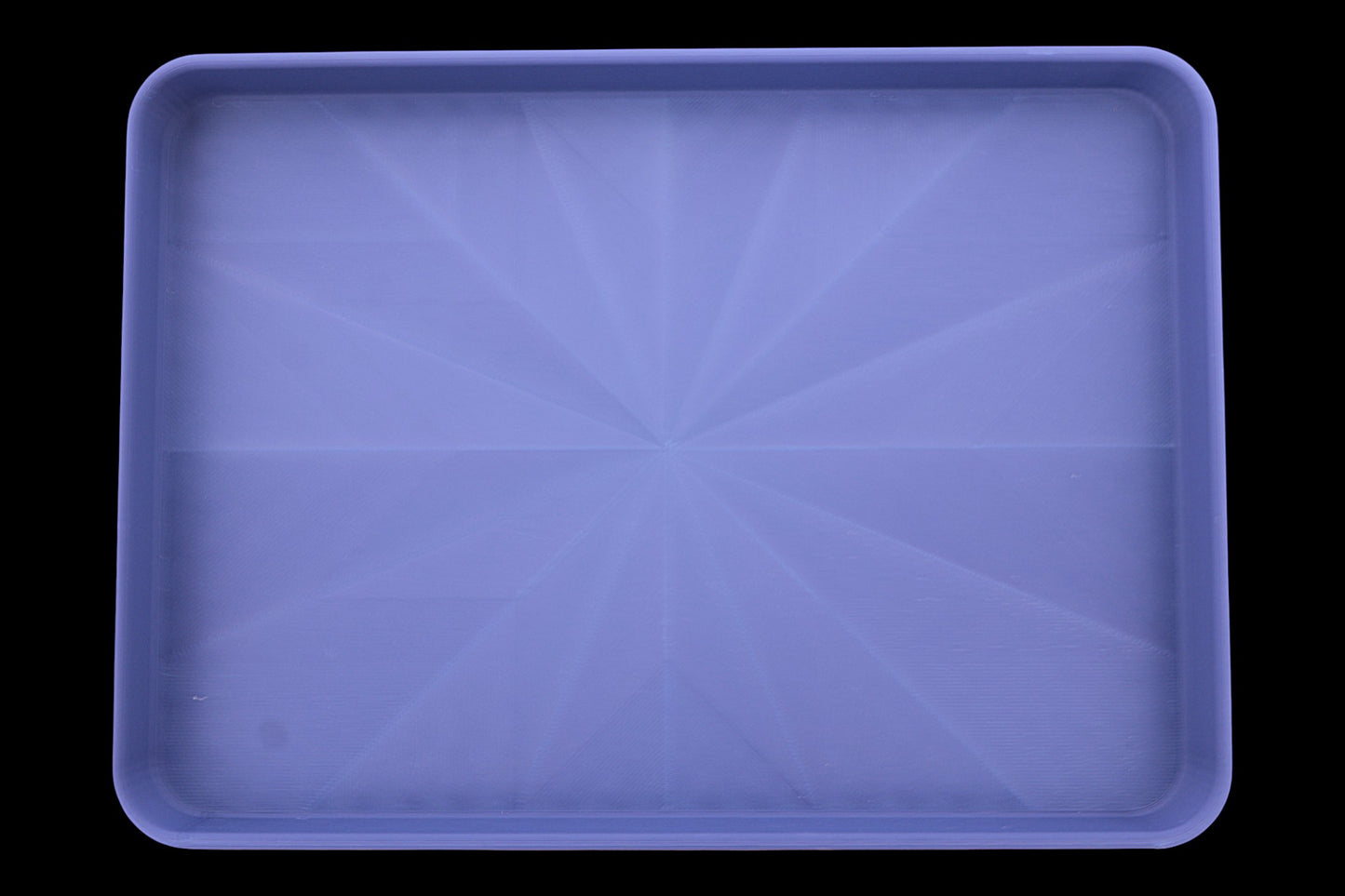 Catch-all tray – 3D printed in Dark blue PLA with rectangular shape and starburst base pattern, shown empty
