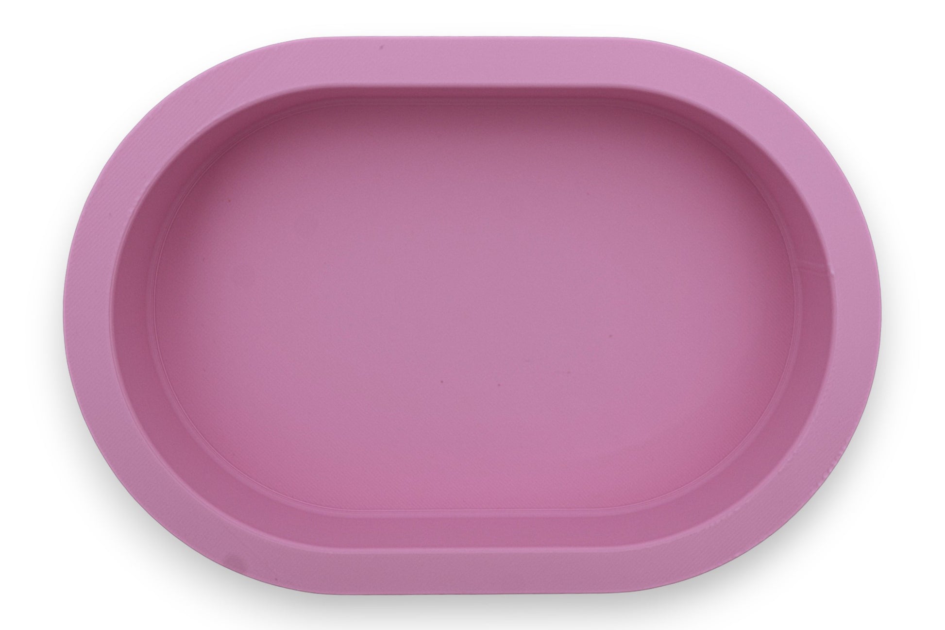 Catch-all tray – 3D printed in pink PLA with oval shape and smooth base, shown empty
