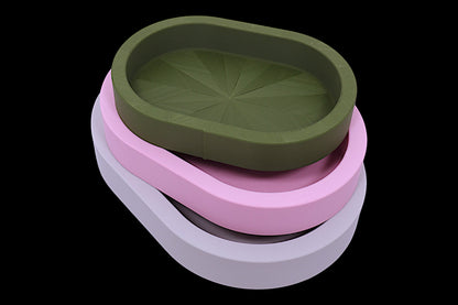Catch-all trays – 3-pack set in green, pink, and white PLA, nested oval shape with starburst base pattern