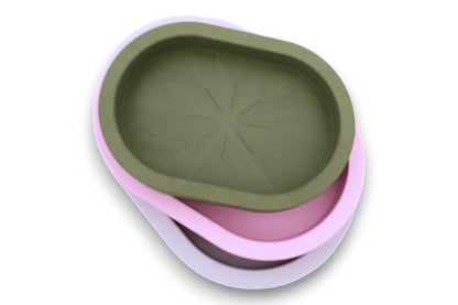 Catch-all trays – 3-pack set in green, pink, and white PLA, nested oval shape with starburst base pattern