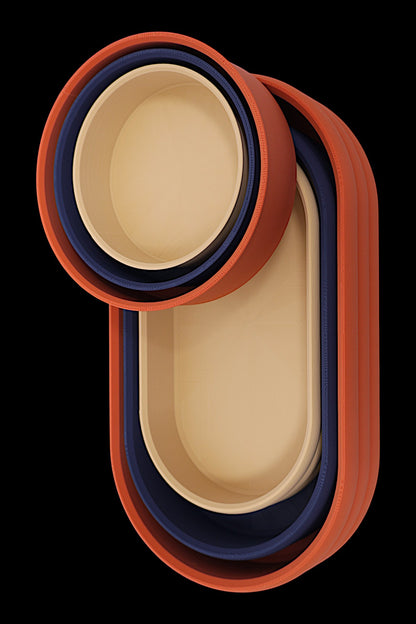 Catch-all trays – 3-pack set in terracotta PLA, one oval and one round tray with starburst base pattern
