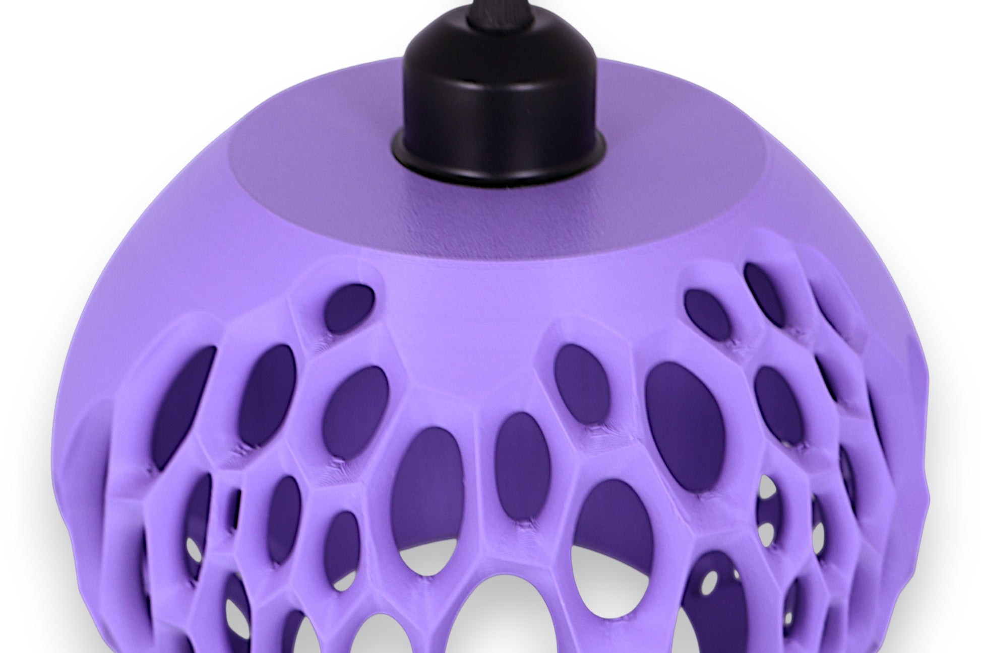 Purple textured lamp with black base on a white background