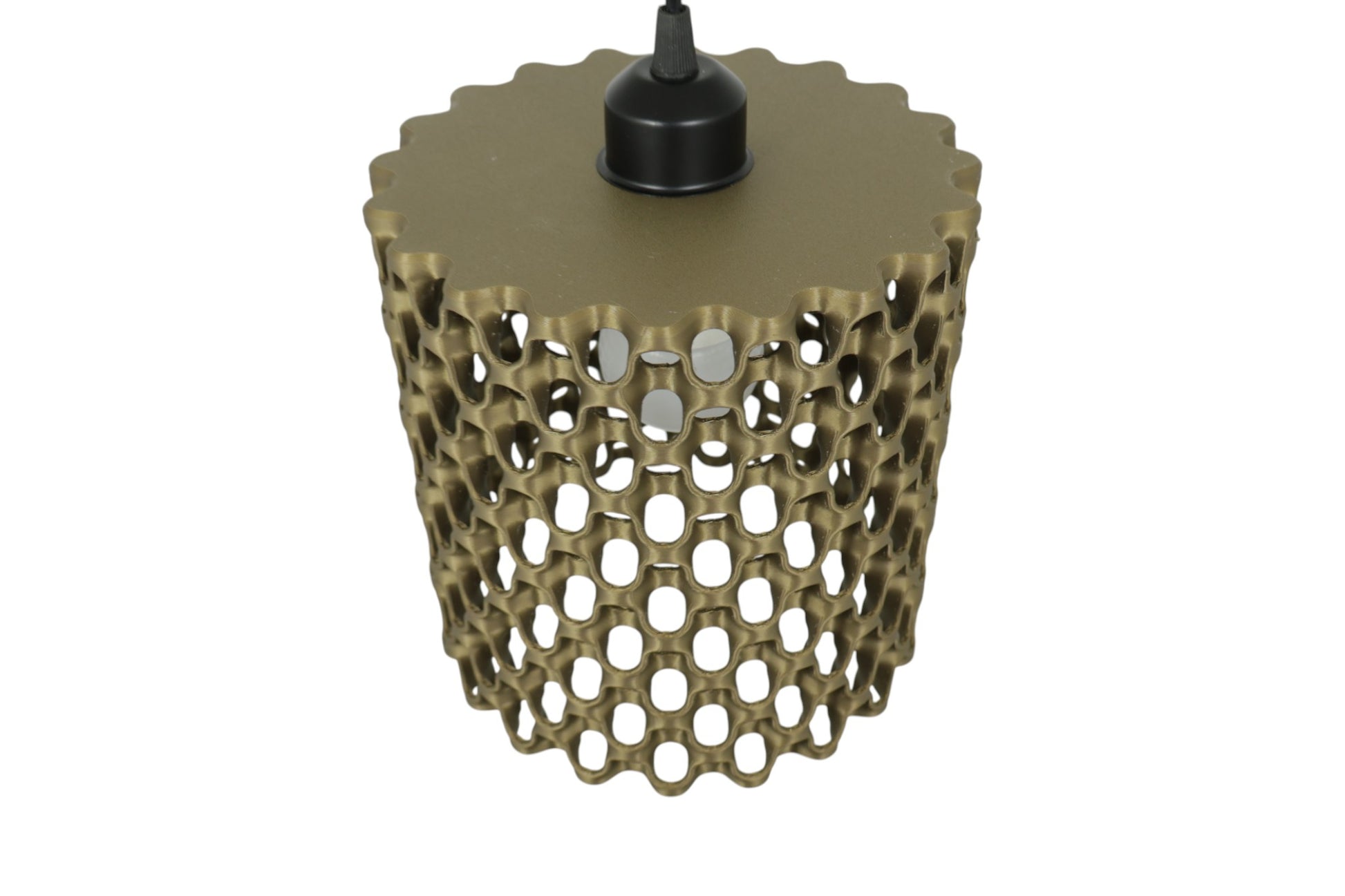 Decorative lamp with a unique honeycomb design on a white background