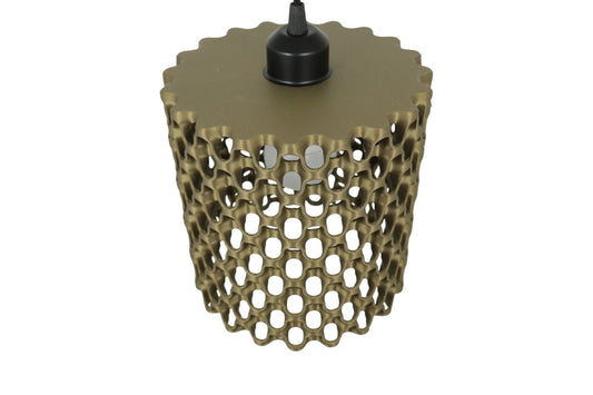Decorative lamp with a unique honeycomb design on a white background