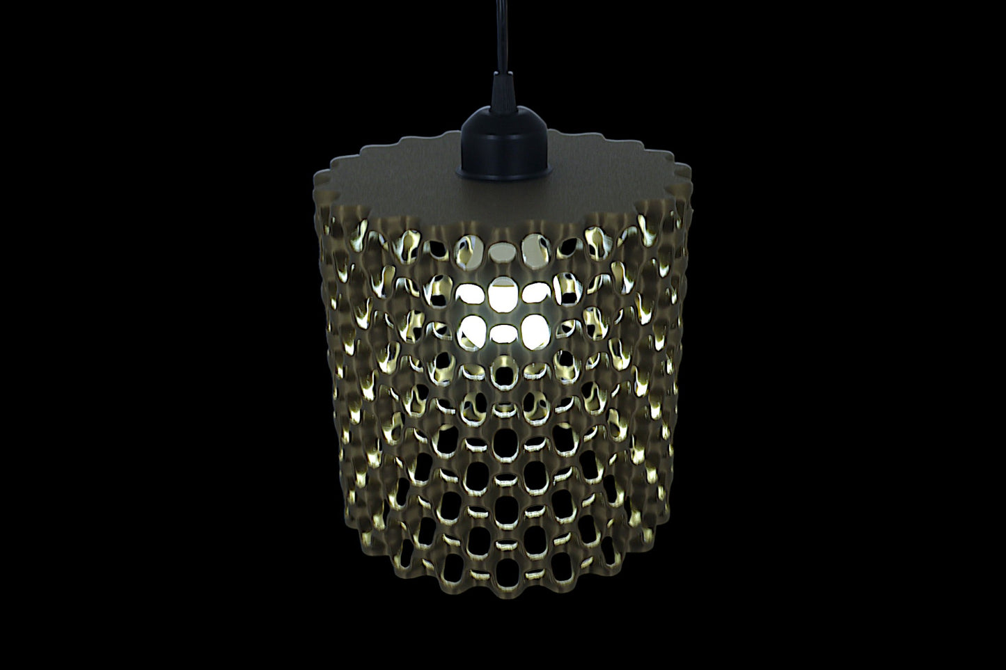 Modern pendant light with geometric design on a black background