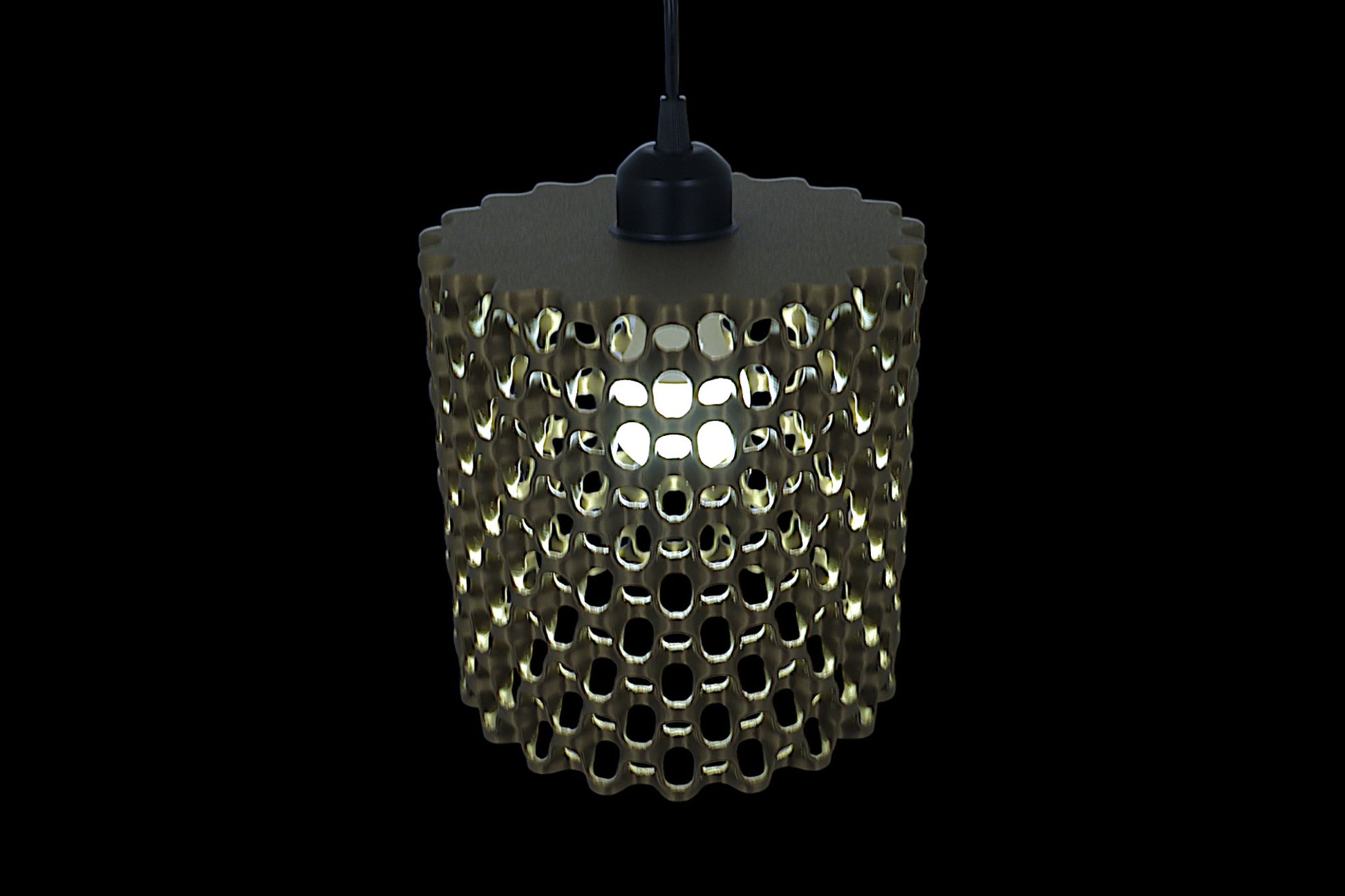 Modern pendant light with geometric design on a black background