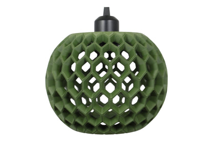 Pendant lamp – 3D printed with green honeycomb shell and interlocking hexagonal pattern, matte finish
