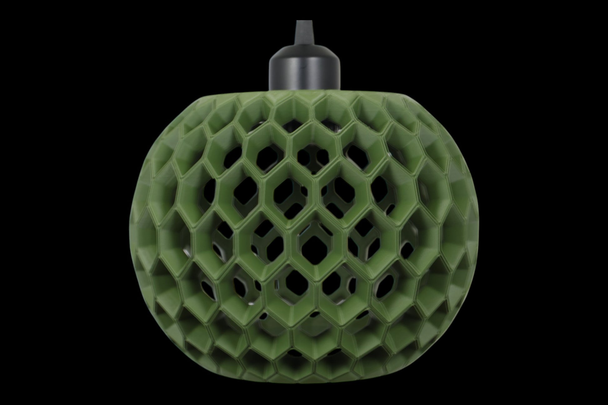 Pendant lamp – 3D printed with green honeycomb shell and interlocking hexagonal pattern, matte finish
