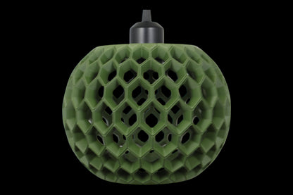 Pendant lamp – 3D printed with green honeycomb shell and interlocking hexagonal pattern, matte finish
